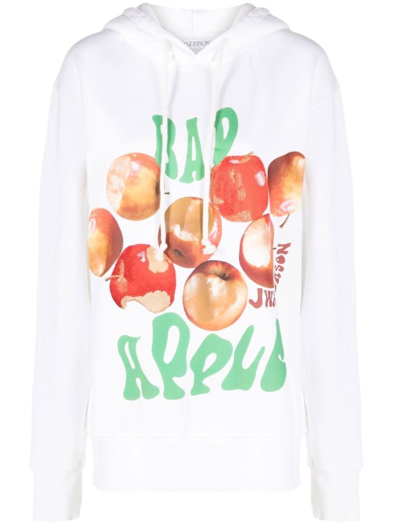 White Bad Apple Print Cotton Hoodie