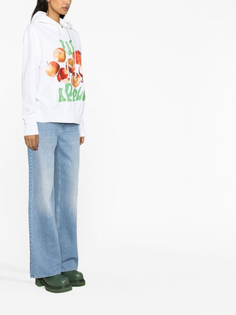White Bad Apple Print Cotton Hoodie