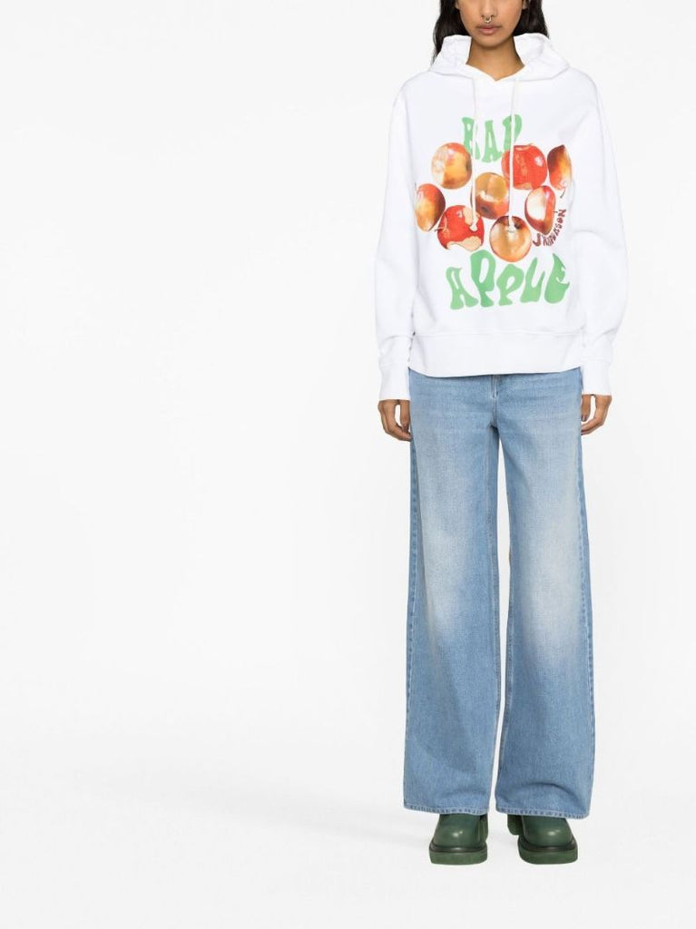 White Bad Apple Print Cotton Hoodie