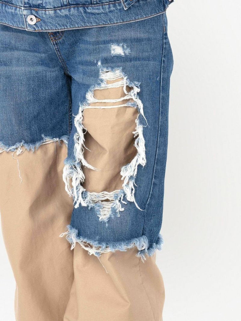 Blue Distressed Patchwork Straight-leg Jeans