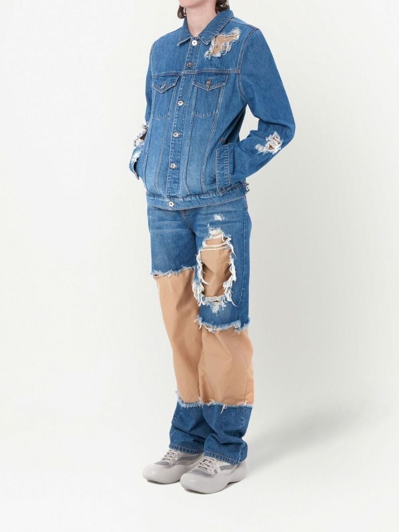 Blue Distressed Patchwork Straight-leg Jeans