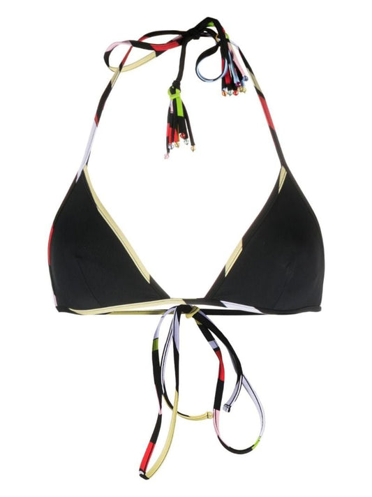 Black Marmo-print Bikini Top