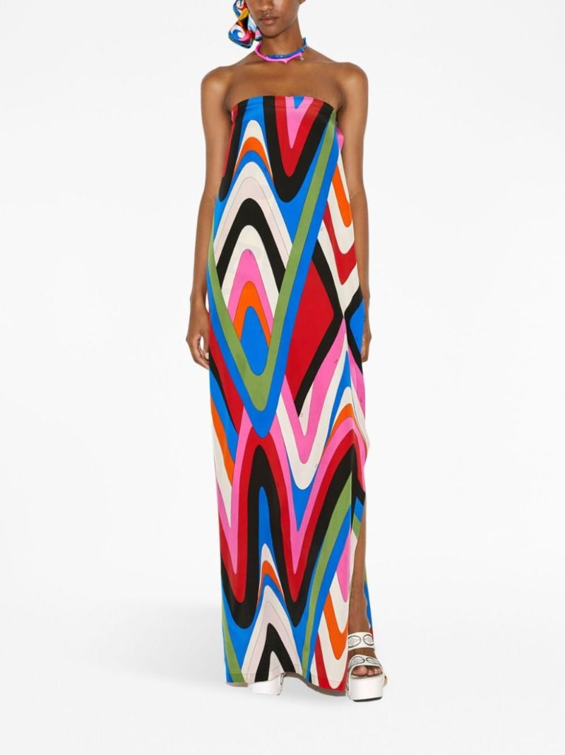 Multicoloured Moire Print Maxi Dress