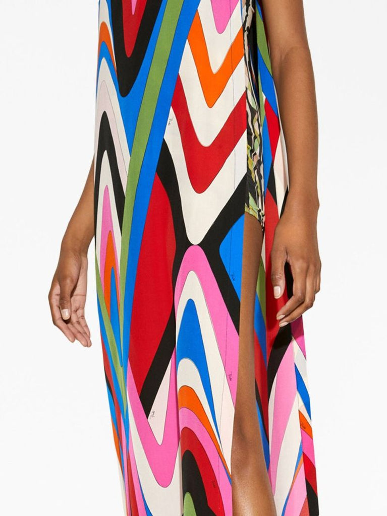 Multicoloured Moire Print Maxi Dress