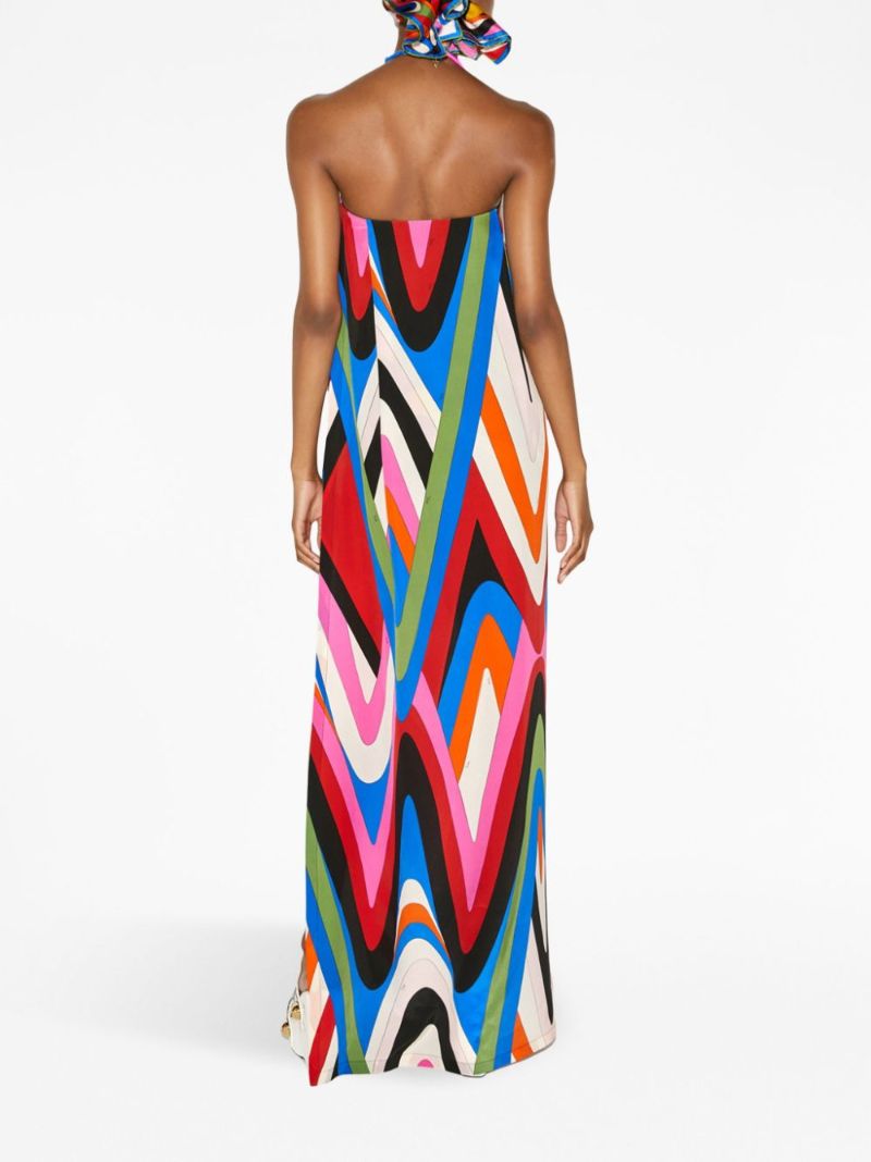 Multicoloured Moire Print Maxi Dress