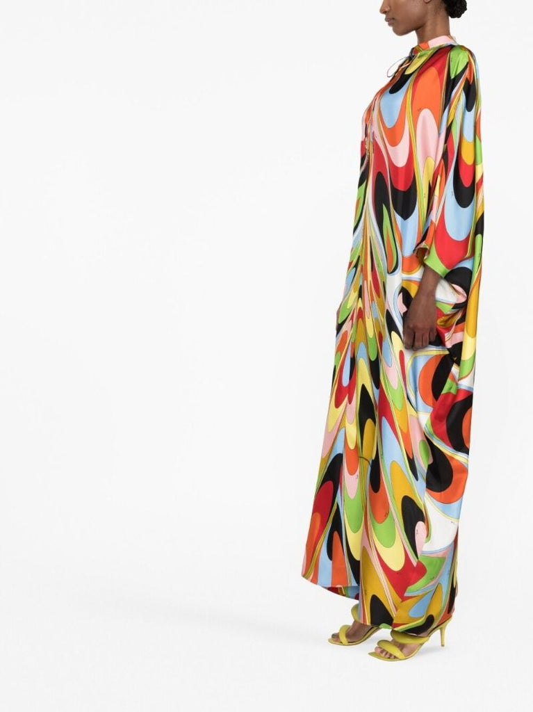 Black Onde Print Silk Dress