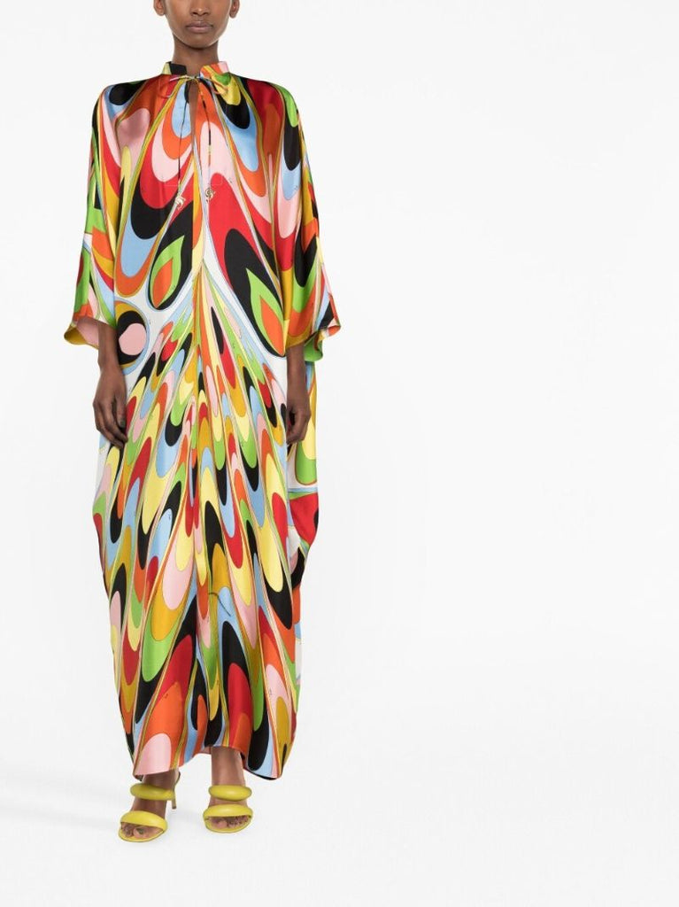 Black Onde Print Silk Dress