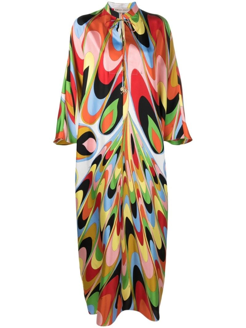 Black Onde Print Silk Dress