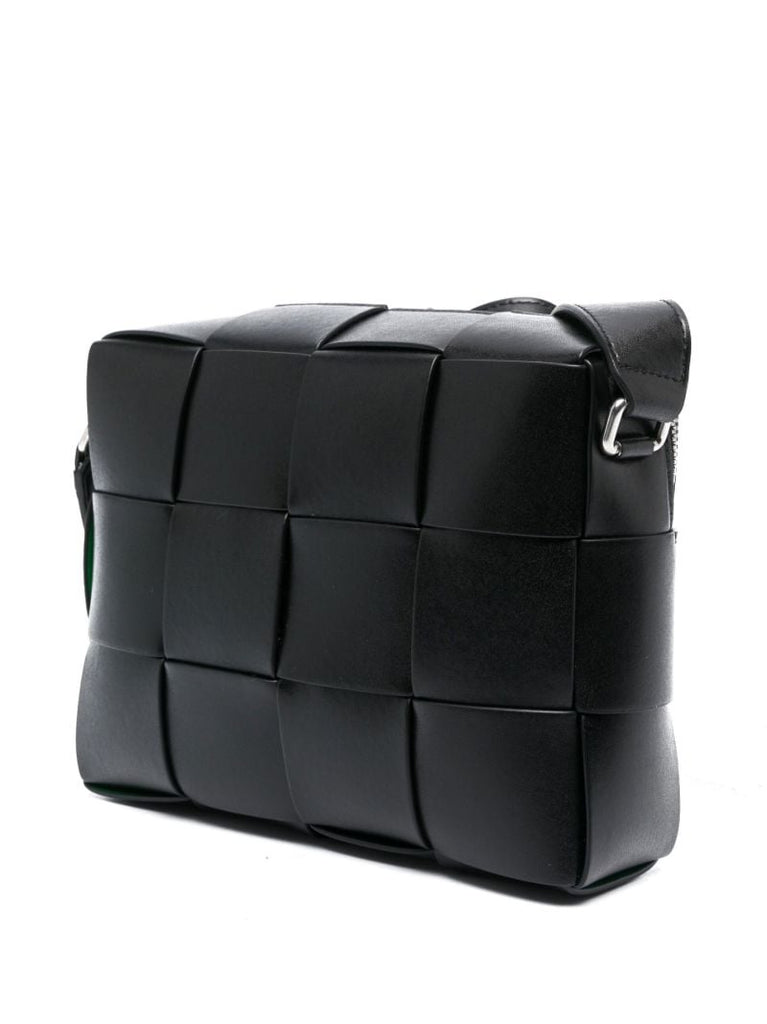 Black Casette Small Intreccio Leather Cross Body Bag