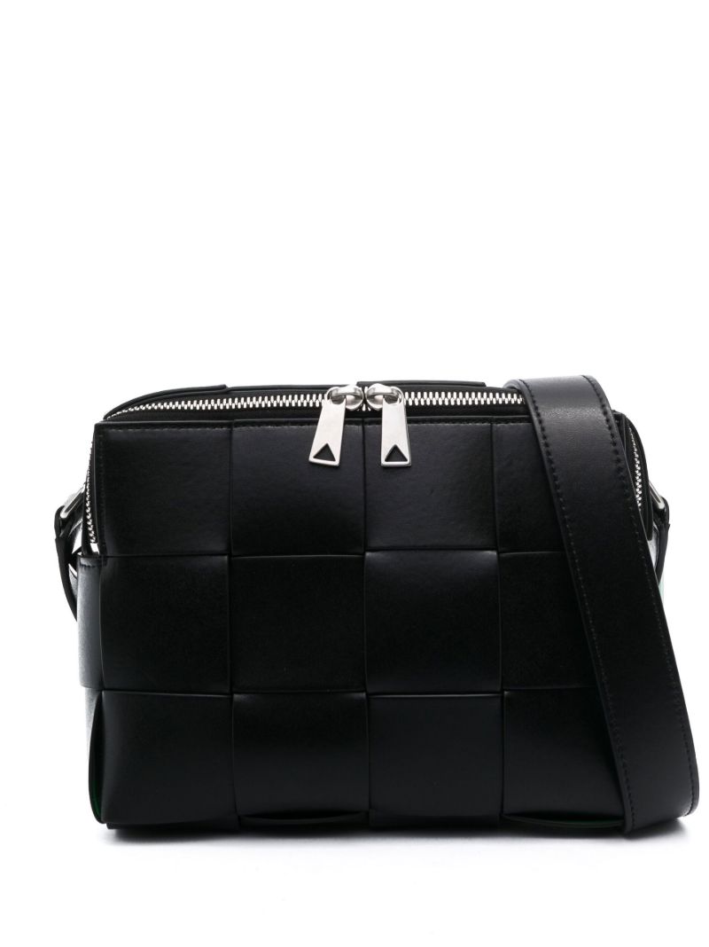 Black Casette Small Intreccio Leather Cross Body Bag