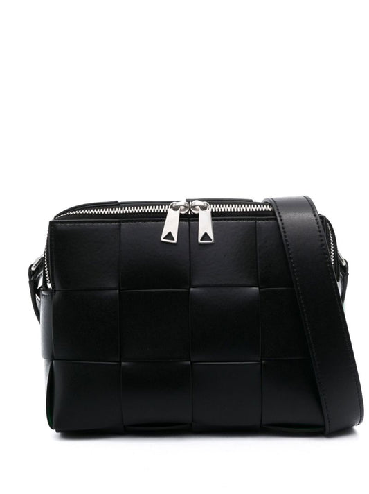 Black Casette Small Intreccio Leather Cross Body Bag