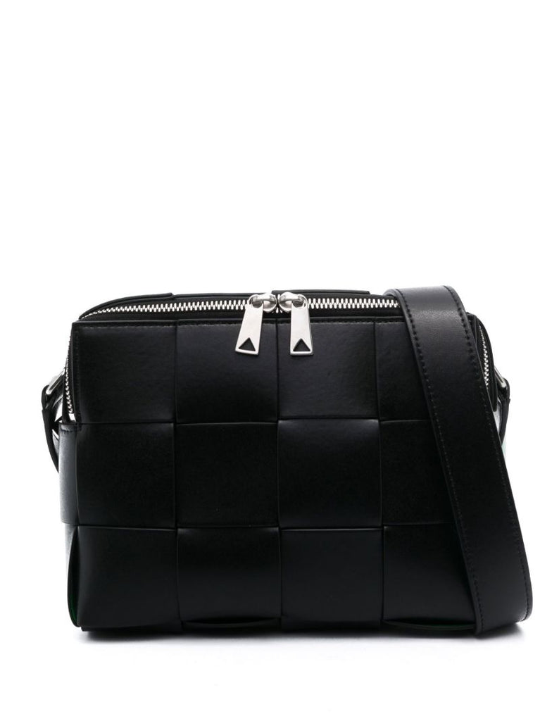 Black Casette Small Intreccio Leather Cross Body Bag