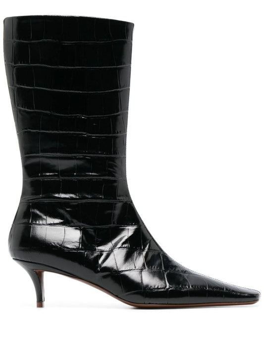 Black 70 Mock Croc Leather Boots