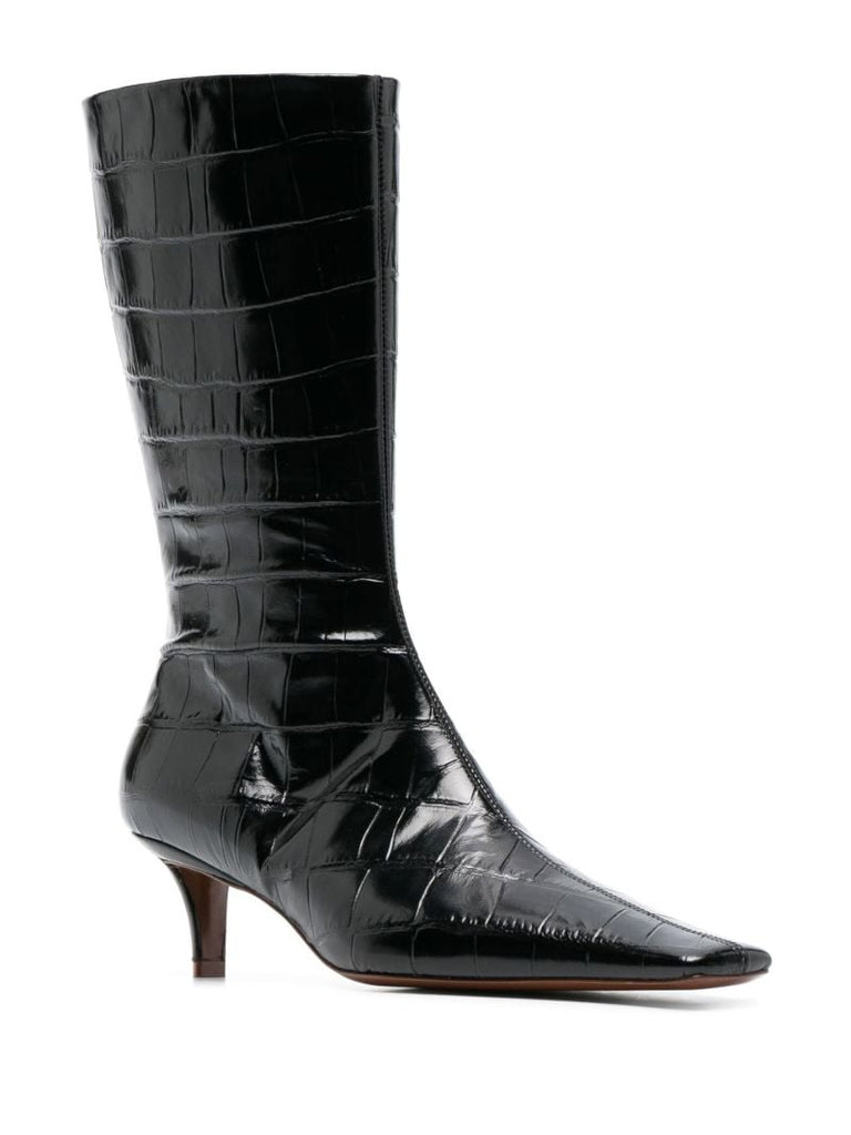 Black 70 Mock Croc Leather Boots