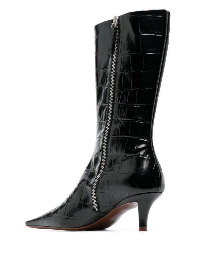 Black 70 Mock Croc Leather Boots
