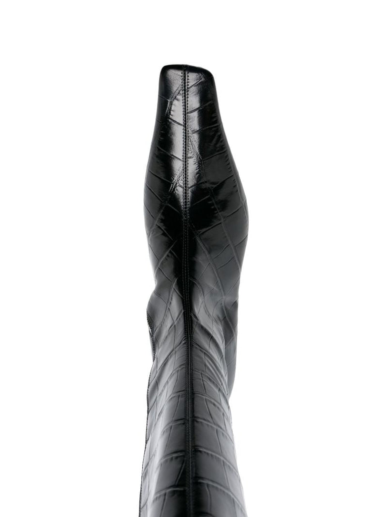 Black 70 Mock Croc Leather Boots