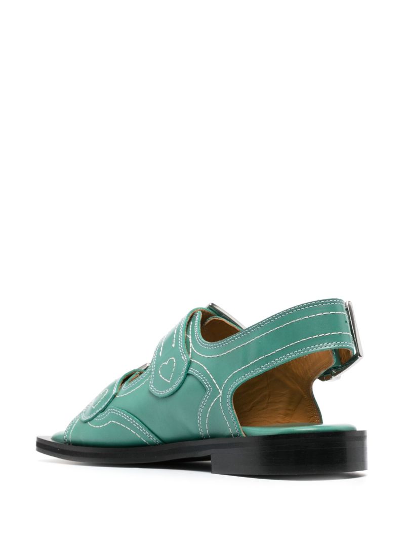 Green Embroidered Western Sandals