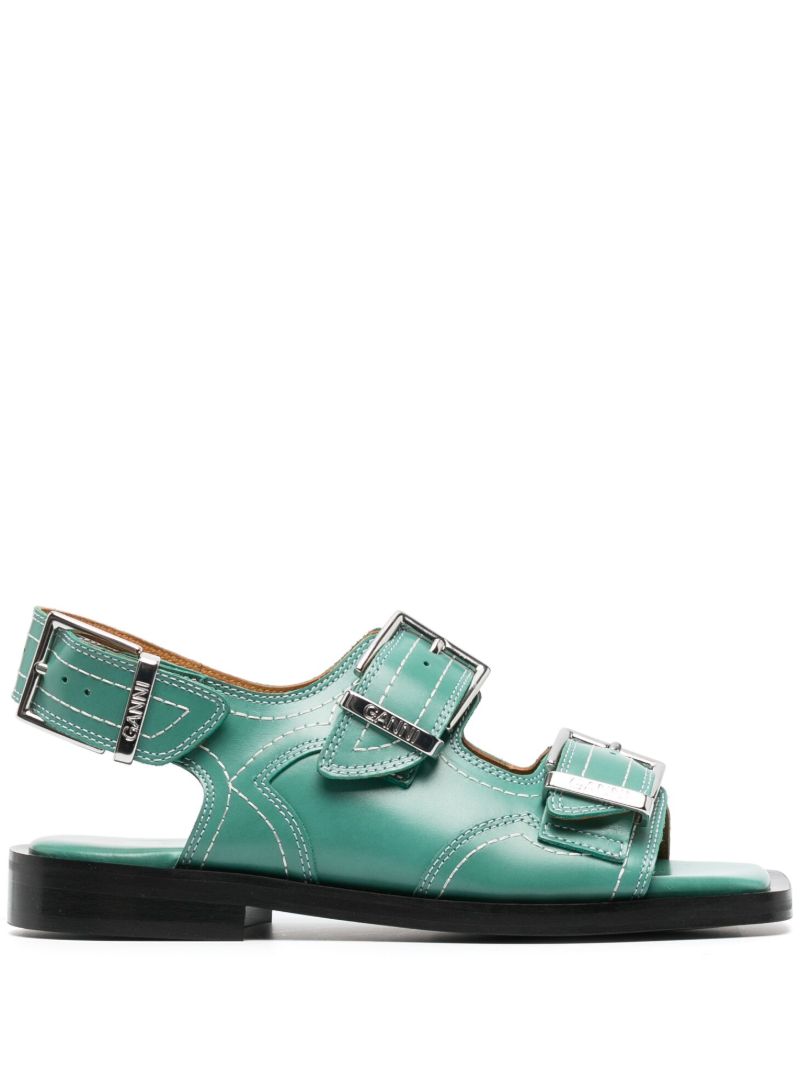 Green Embroidered Western Sandals