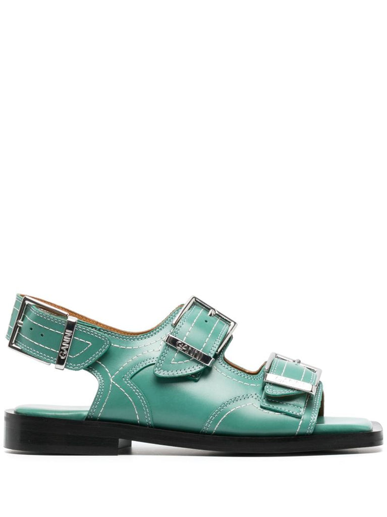 Green Embroidered Western Sandals
