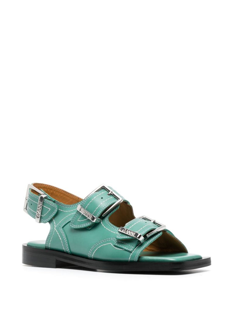 Green Embroidered Western Sandals