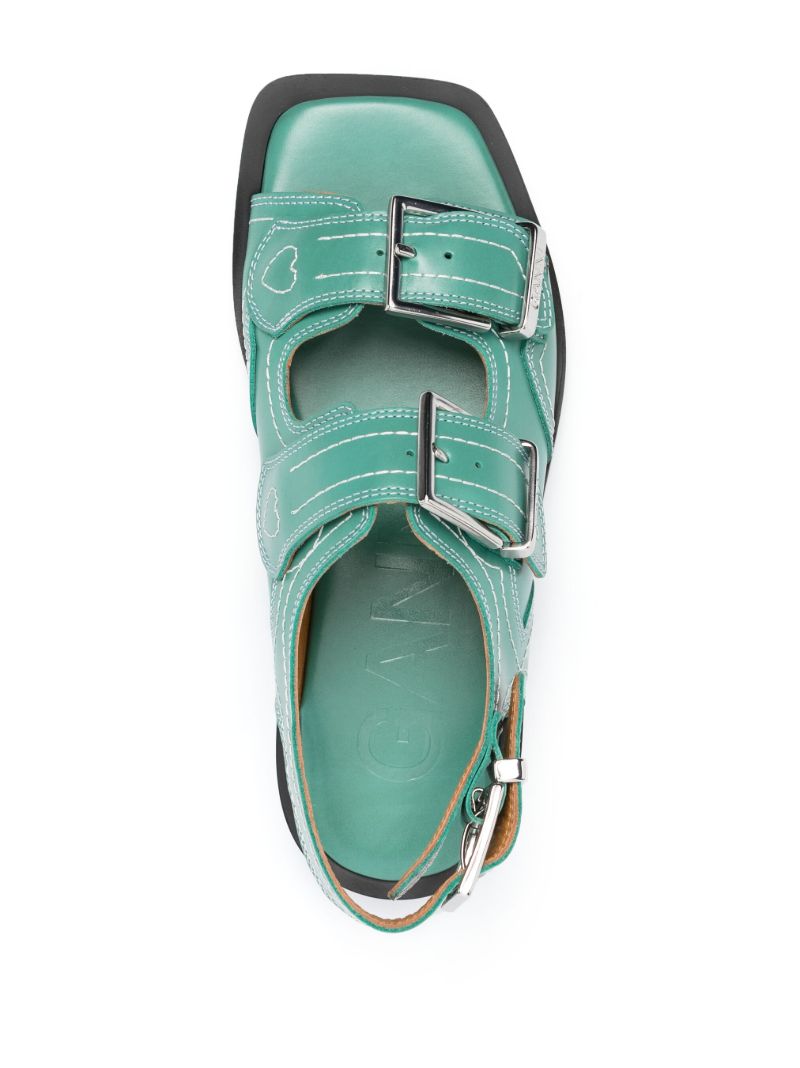Green Embroidered Western Sandals