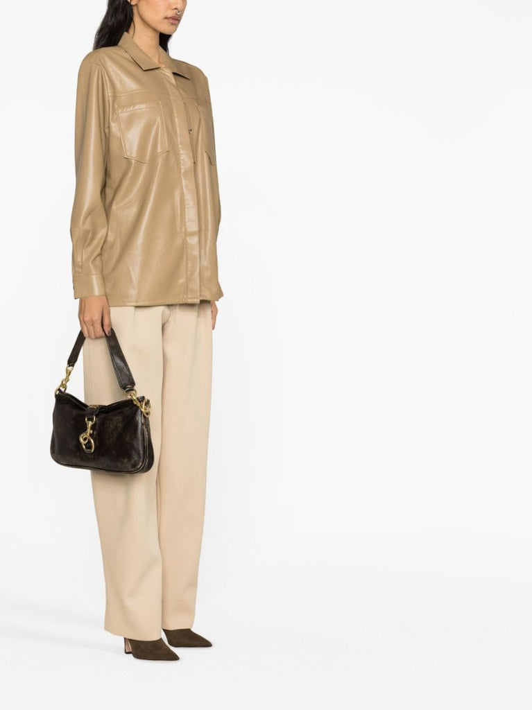 Brown Split Back Faux Leather Shirt