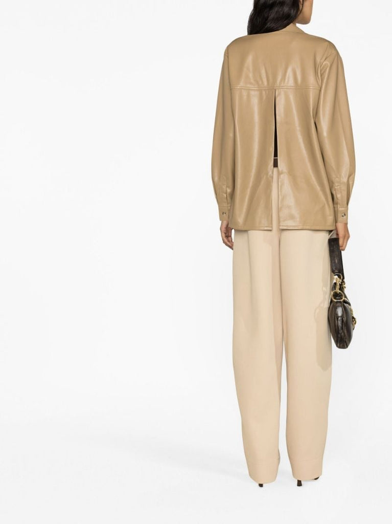Brown Split Back Faux Leather Shirt