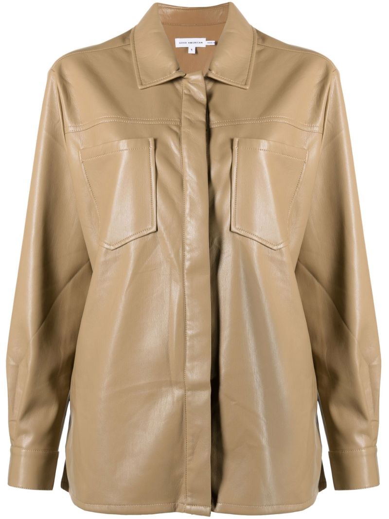 Brown Split Back Faux Leather Shirt