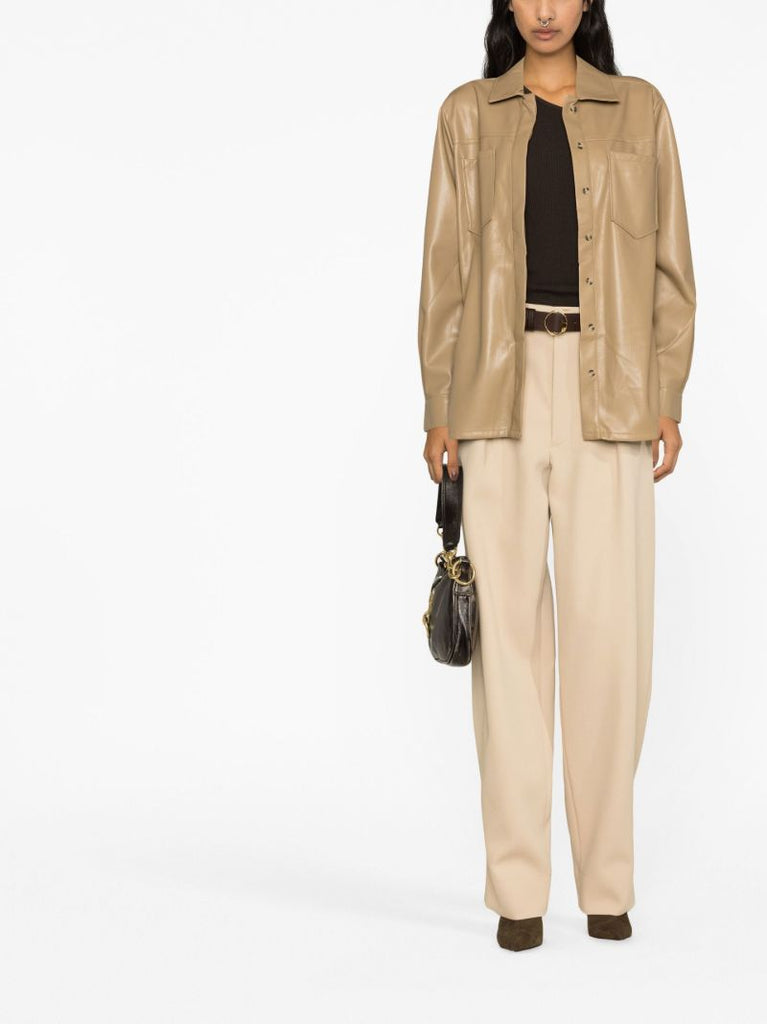 Brown Split Back Faux Leather Shirt