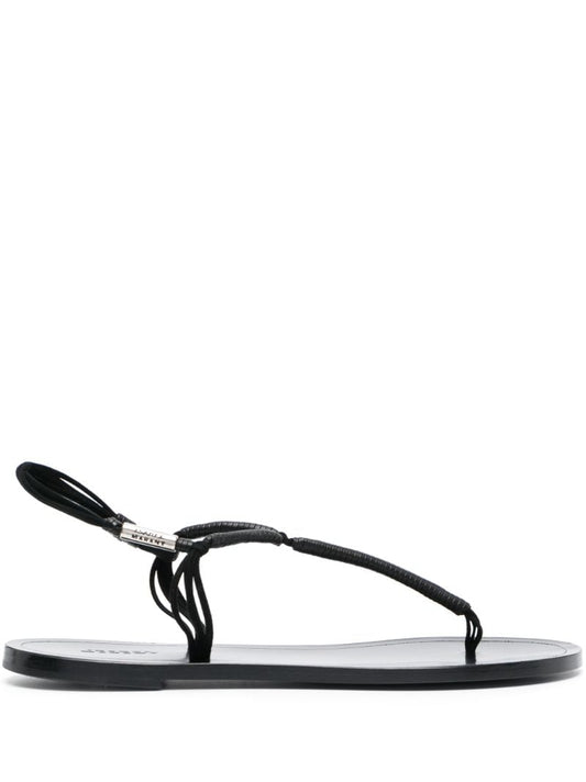 Black Juha Flat Leather Sandals