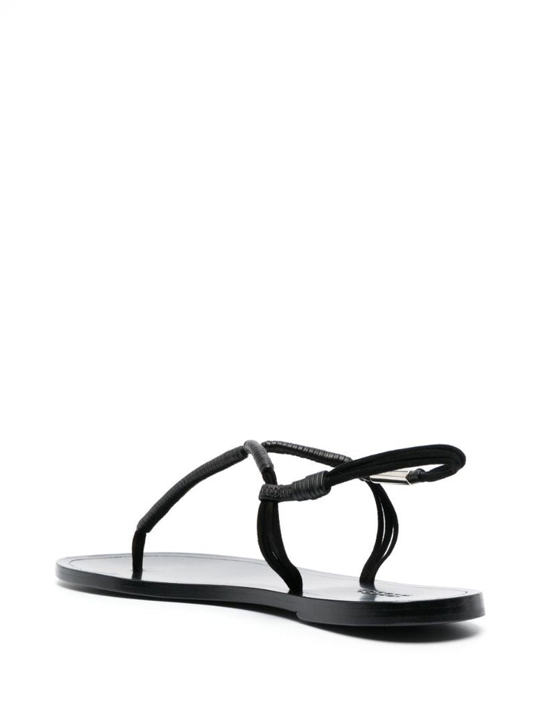 Black Juha Flat Leather Sandals