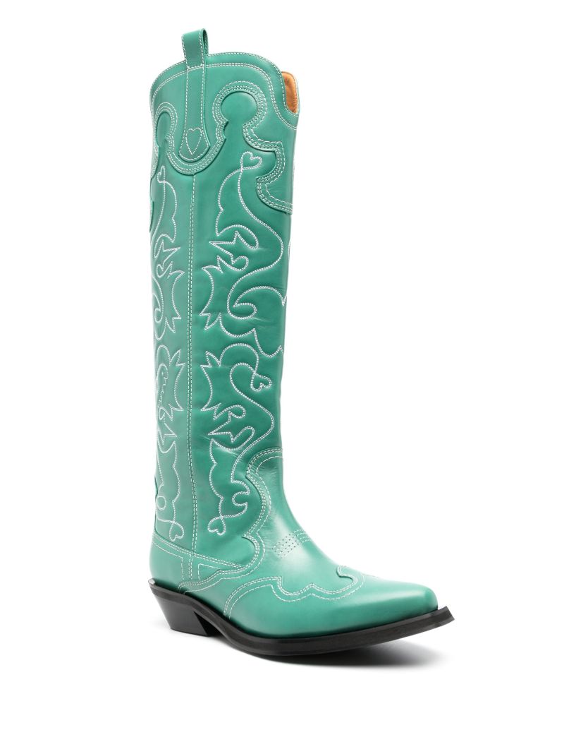 Green Embroidered Cowboy Boots