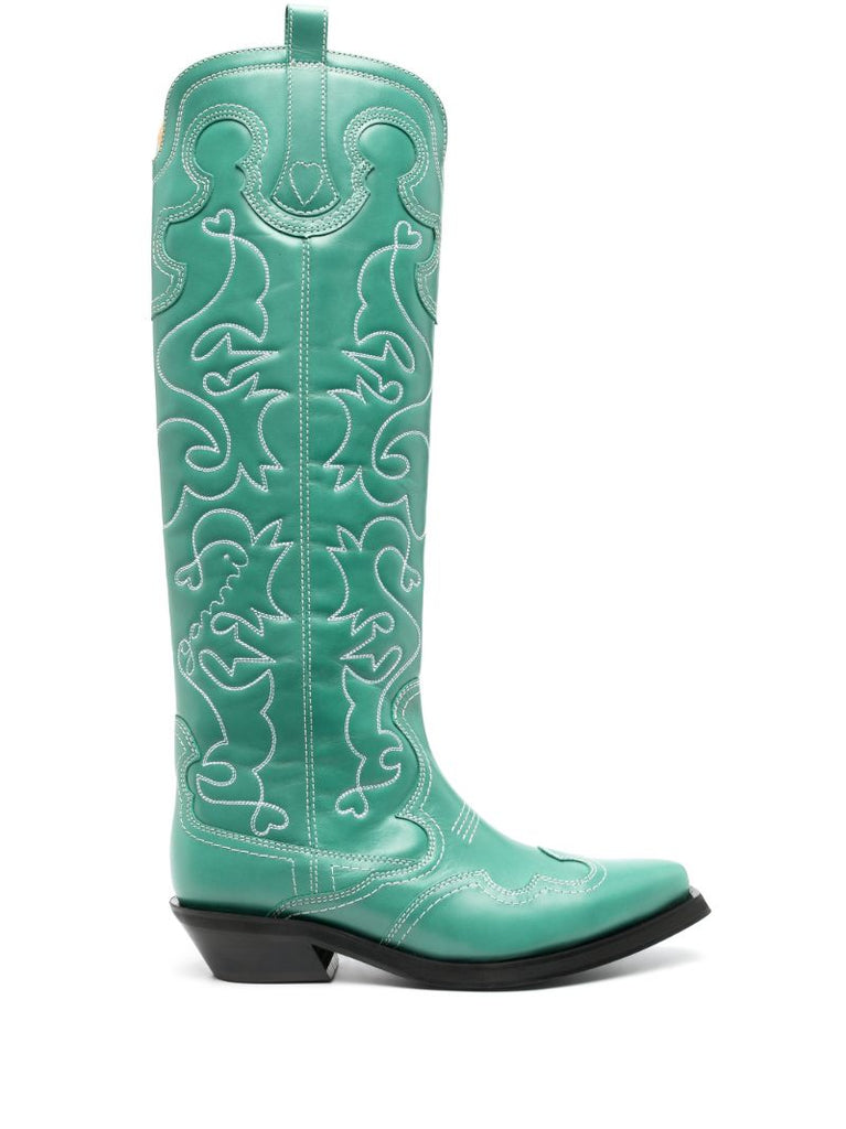 Green Embroidered Cowboy Boots