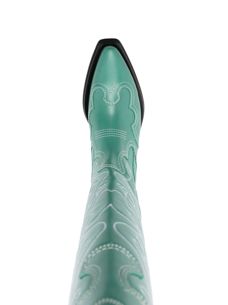 Green Embroidered Cowboy Boots