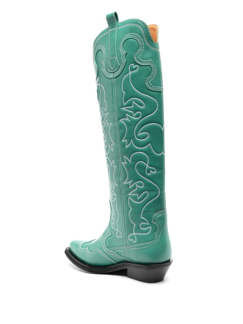 Green Embroidered Cowboy Boots