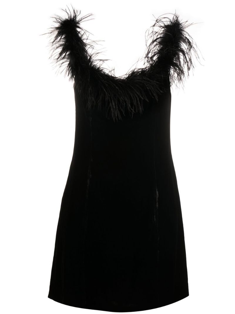Black Lena Feather Trim Mini Dress