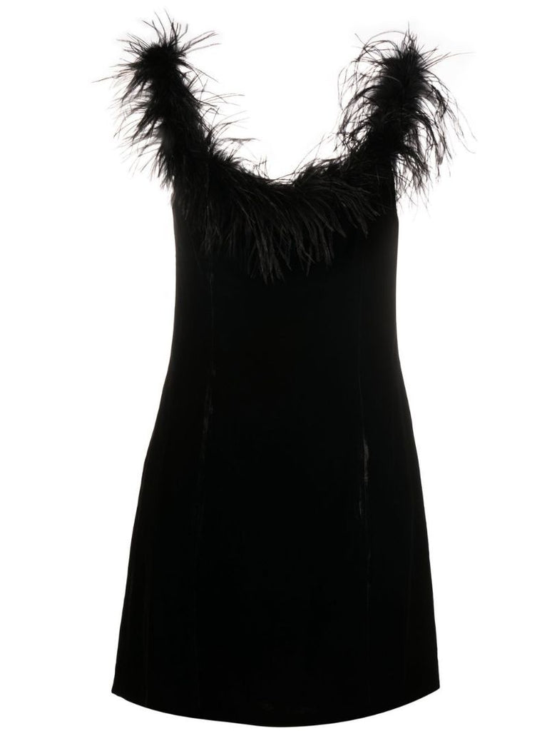 Black Lena Feather Trim Mini Dress