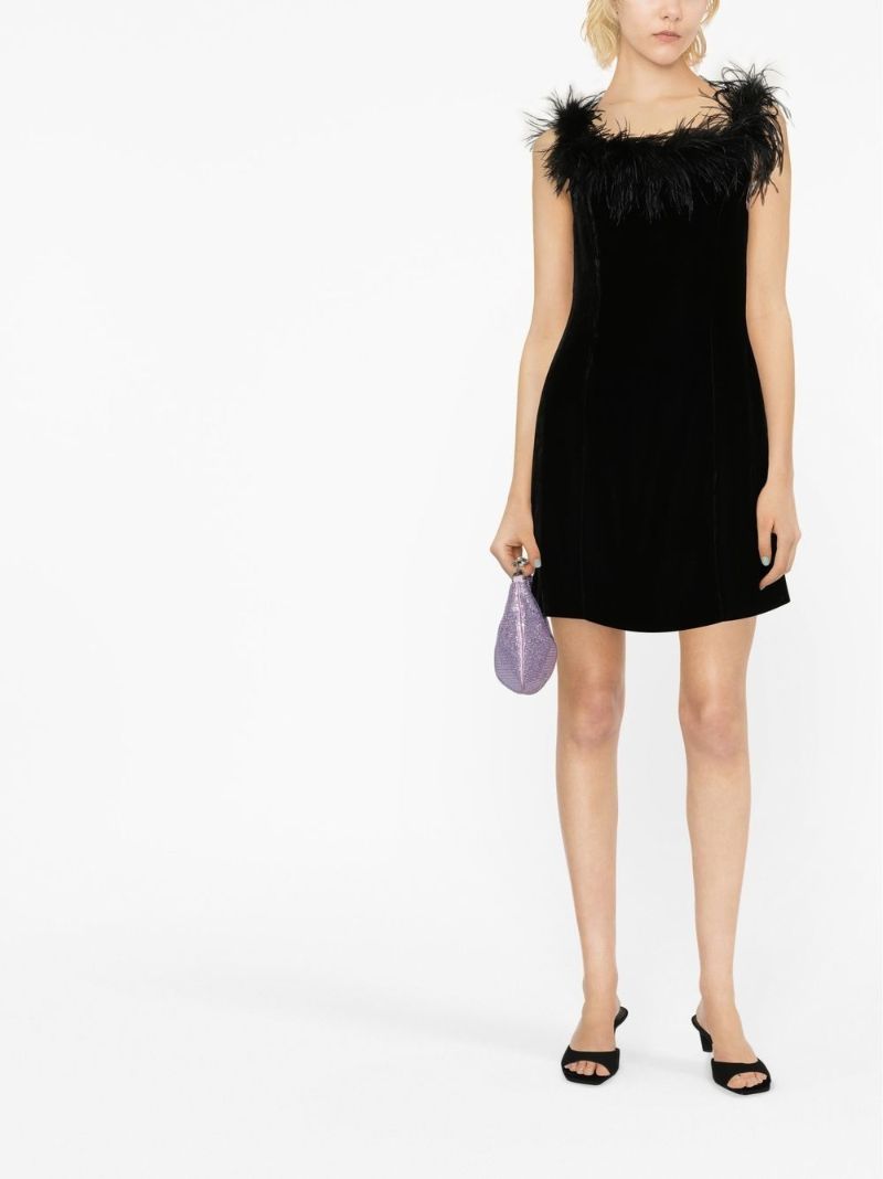 Black Lena Feather Trim Mini Dress