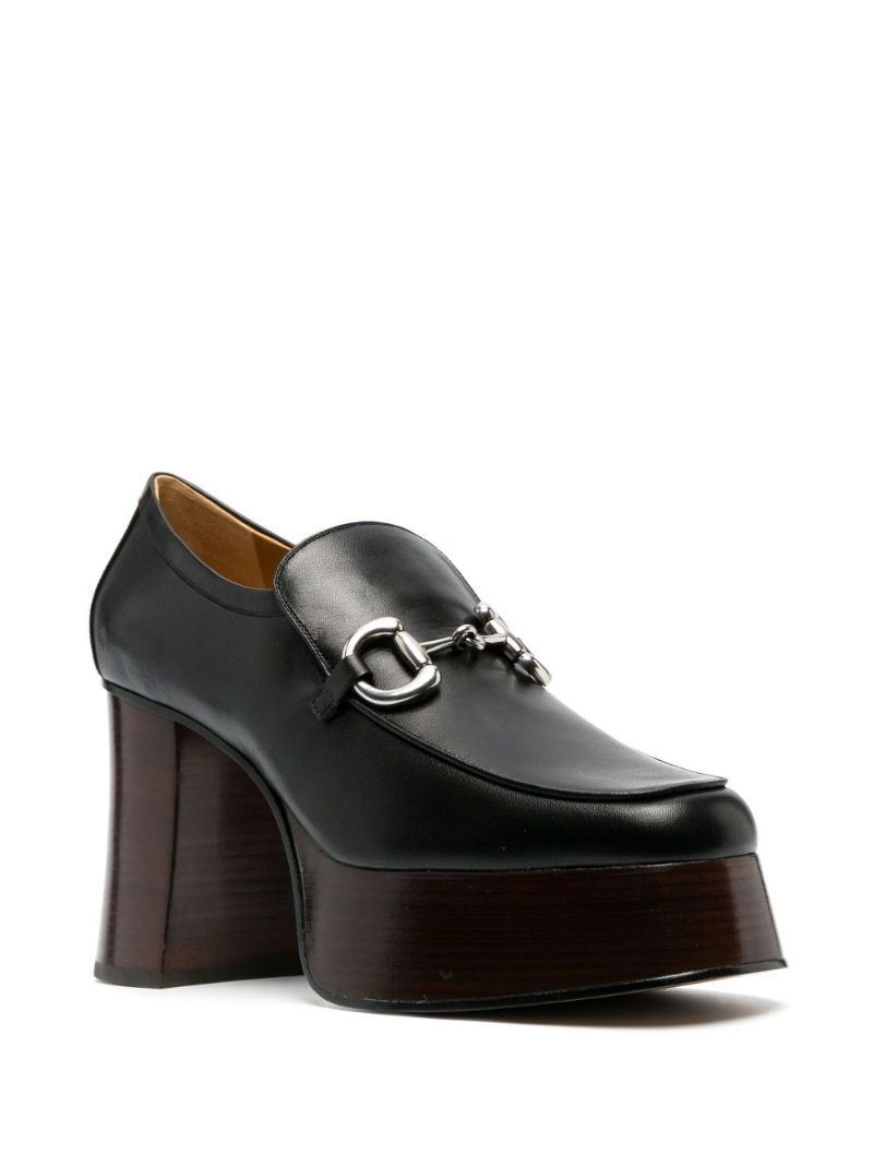 Black 95 Horsebit Platform Leather Loafers