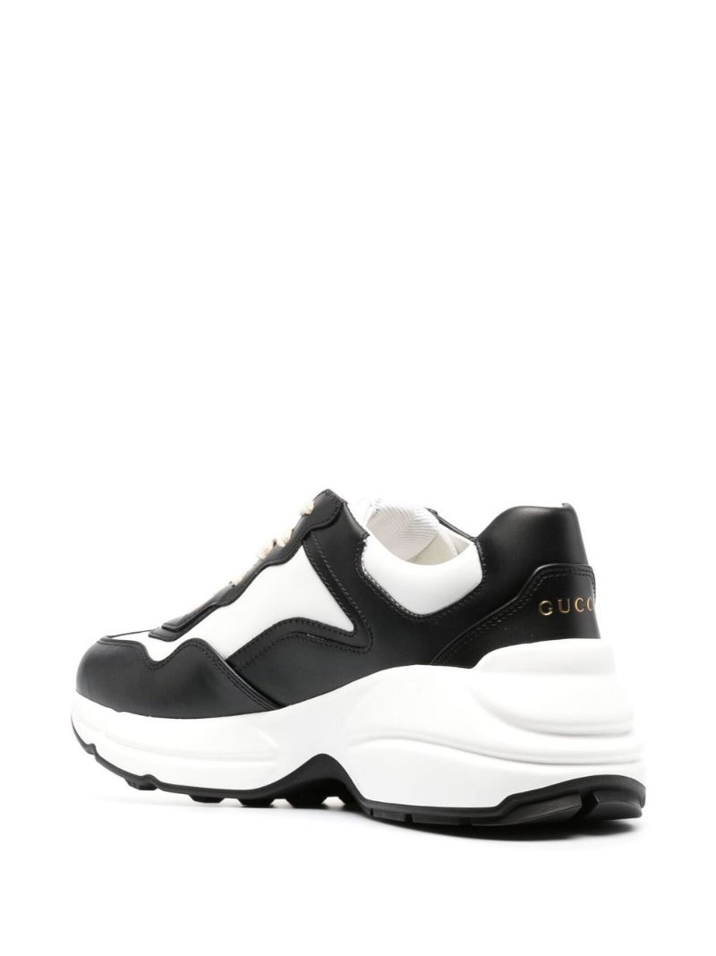 White and Black Rhyton Leather Sneakers
