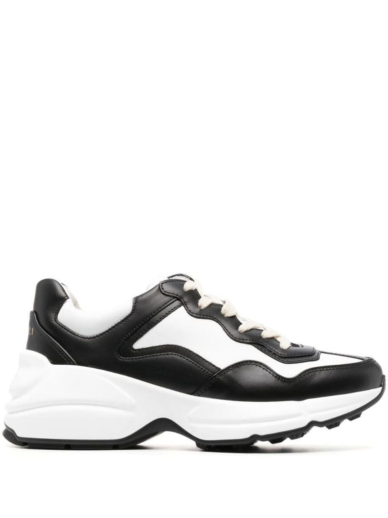 White and Black Rhyton Leather Sneakers