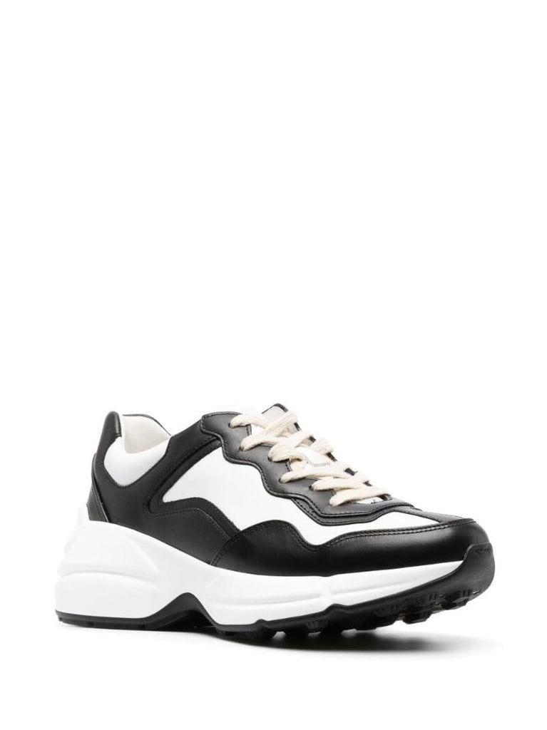 White and Black Rhyton Leather Sneakers