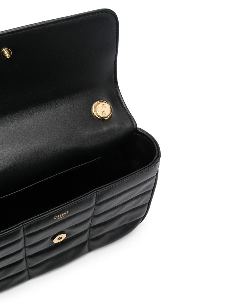 Black Quilted Leather Logo Shoulder Bag