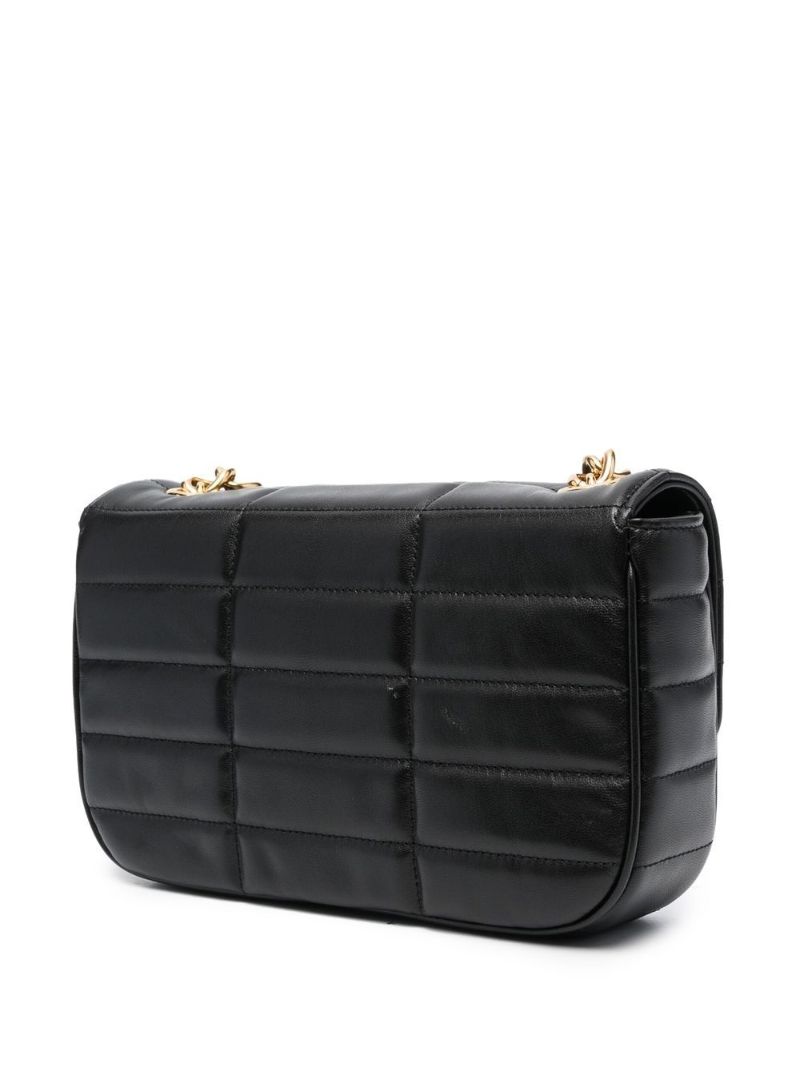 Black Quilted Leather Logo Shoulder Bag