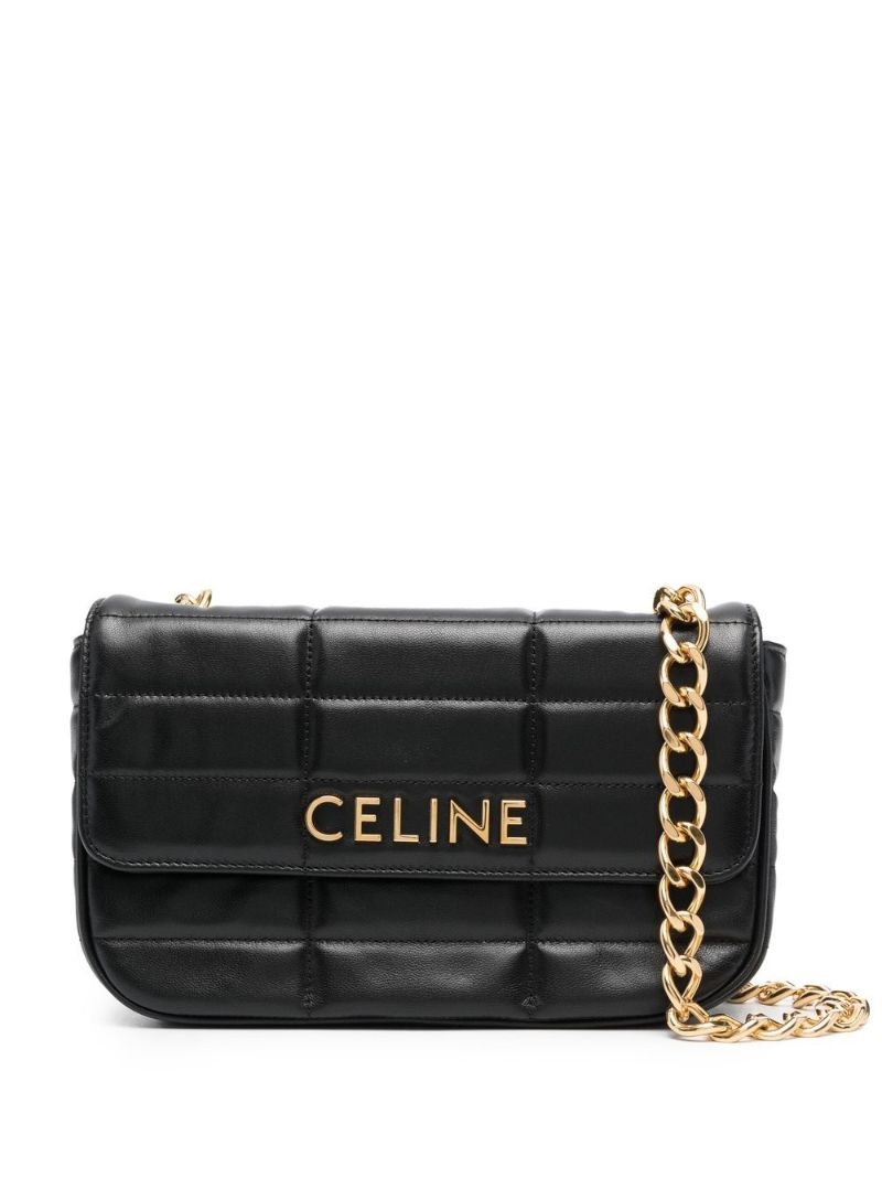 Black Quilted Leather Logo Shoulder Bag