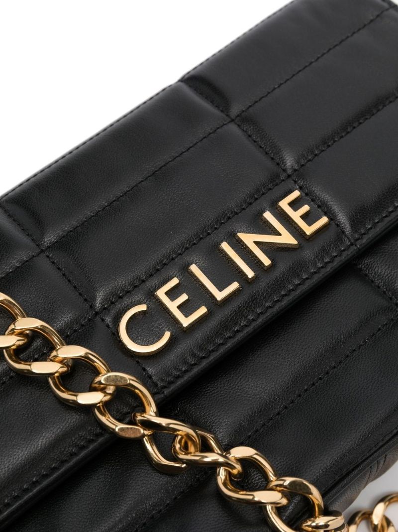 Black Quilted Leather Logo Shoulder Bag