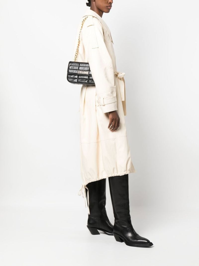 Black Quilted Leather Logo Shoulder Bag