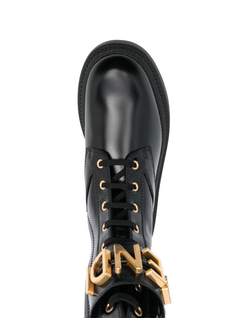 Black 50 Logo Leather Biker Boots