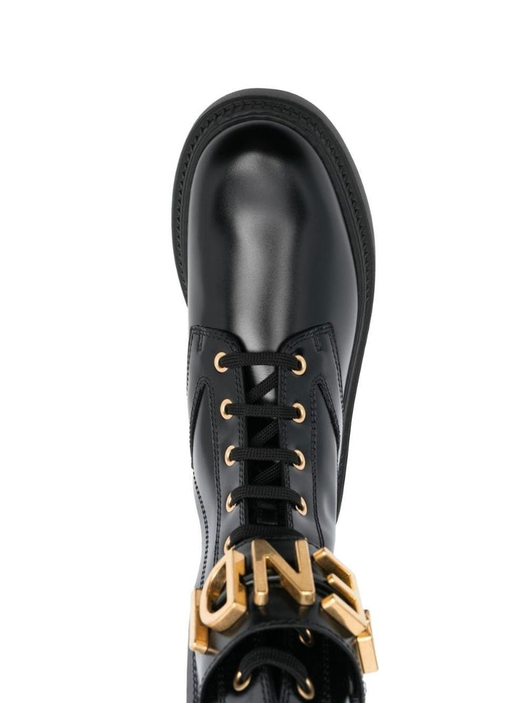 Black 50 Logo Leather Biker Boots