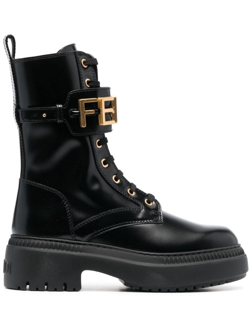 Black 50 Logo Leather Biker Boots